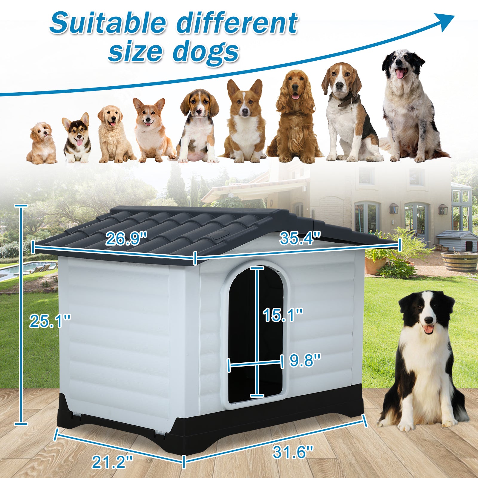 YRLLENSDAN Waterproof Dog Houses for Small Dogs Outdoor， Small Plastic Dog House Outdoor Small Pet House Weatherproof Dog House with Base Support and Air Vents