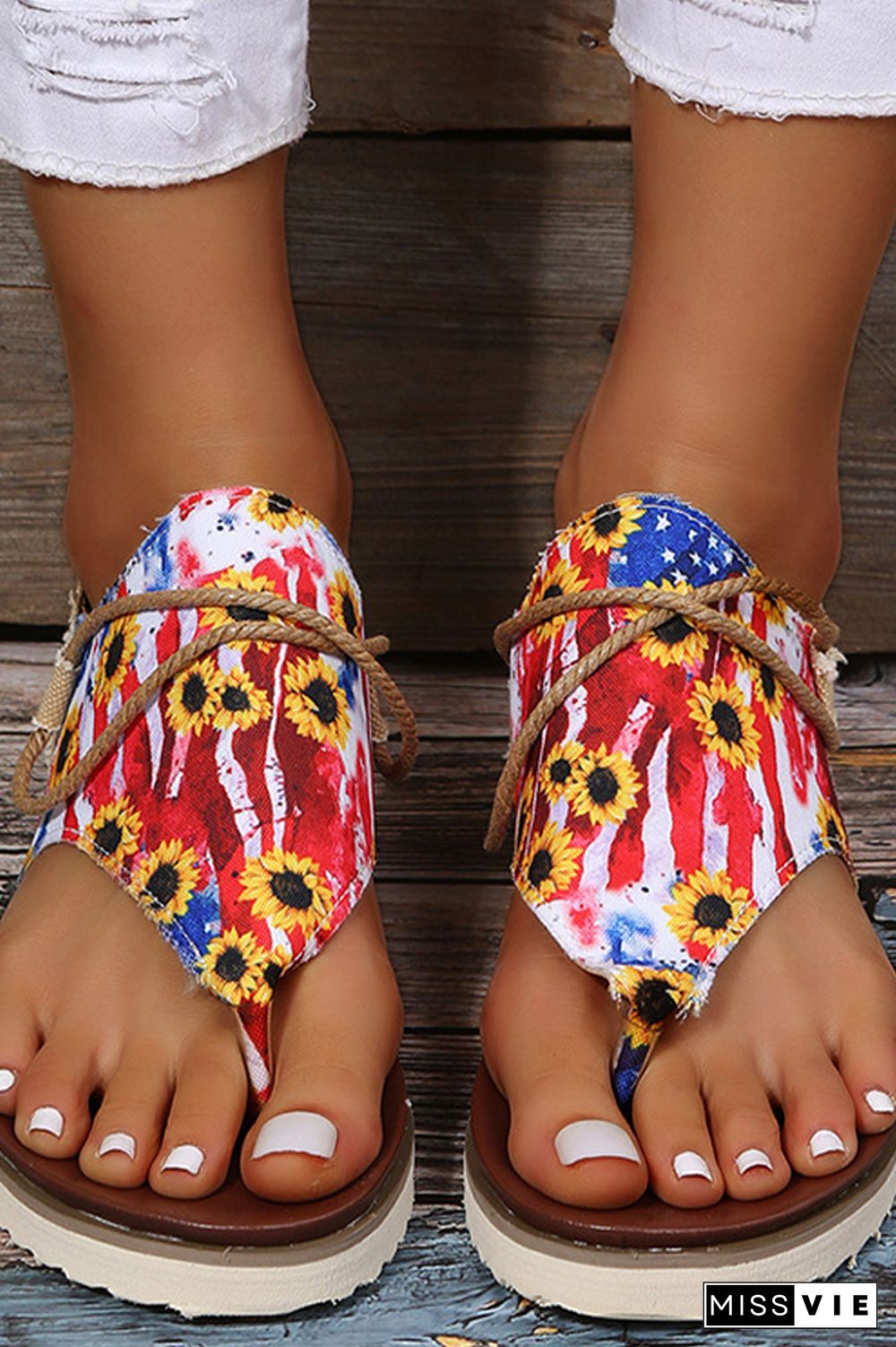 US Flag Sunflower Flat Sandals Wholesale