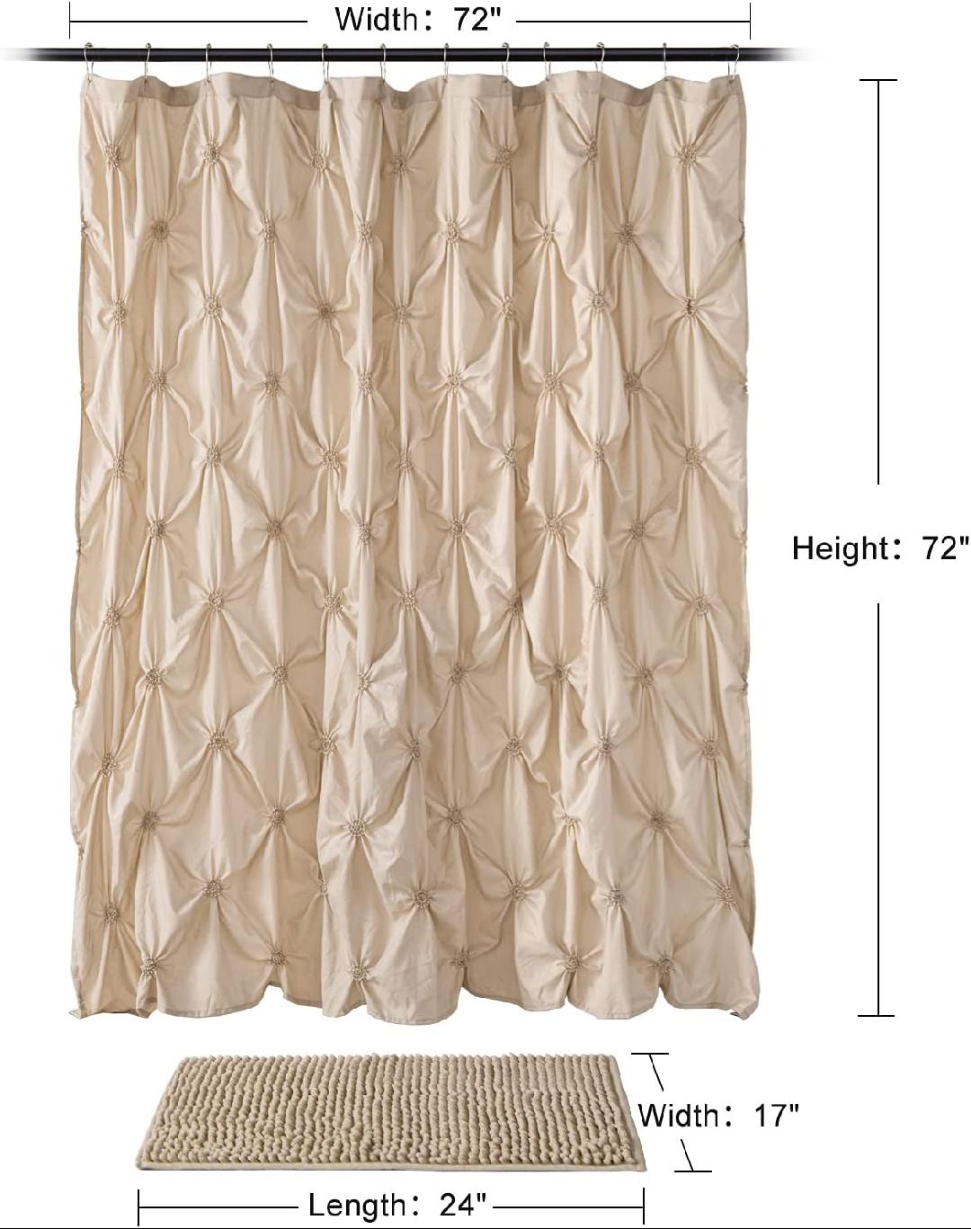 2 Pcs Shower Curtain Sets with Rugs - Pinched Pleat Farmhouse Shower Curtain Elegant Shabby Chic Decor for Bathroom Beige Standard 72