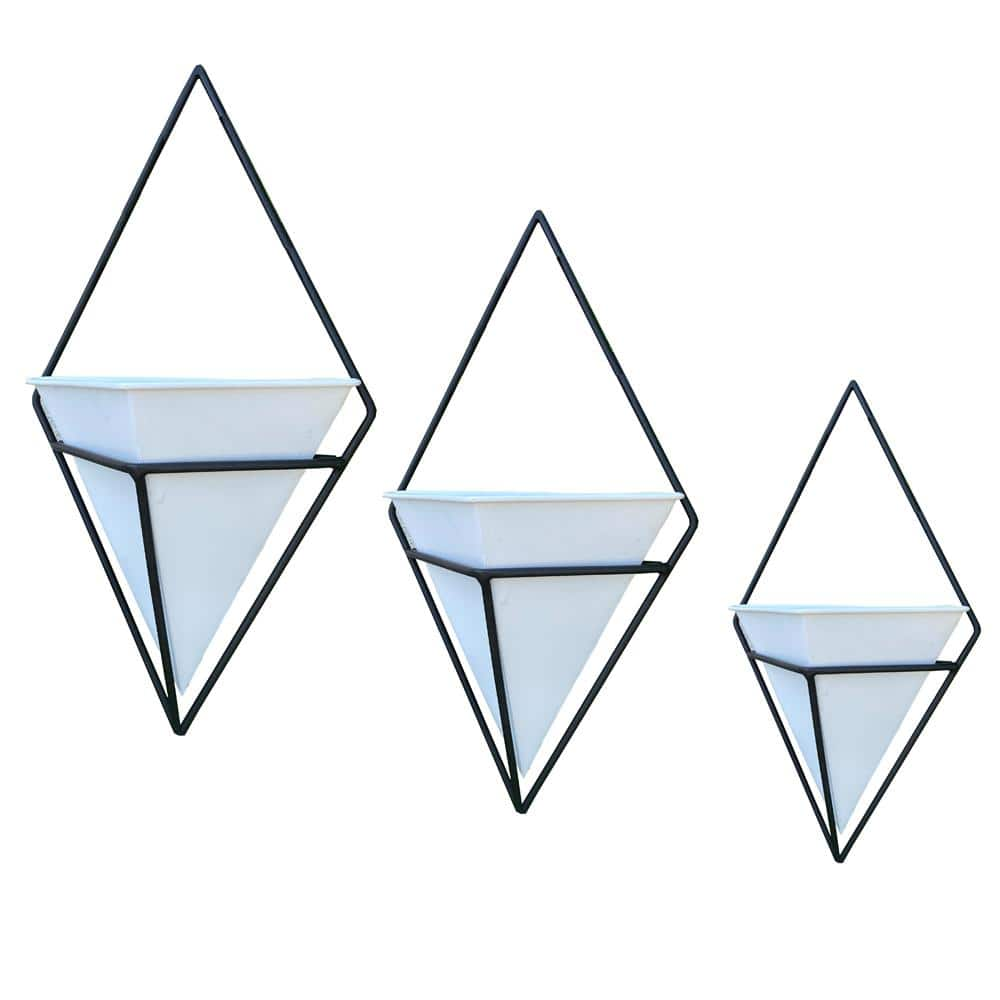 ADMIRED BY NATURE Contemporary White Black diamond wall planter (Set of 3) ABN5E170-WHT-BK