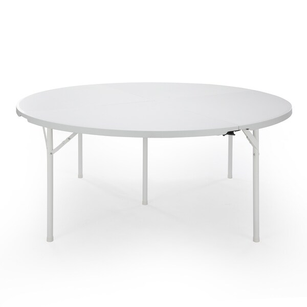 Round Plastic Folding Portable Dining Table with Carrying Handle，5 Legs for Indoor，Outdoor，Parties，Banquets and Events