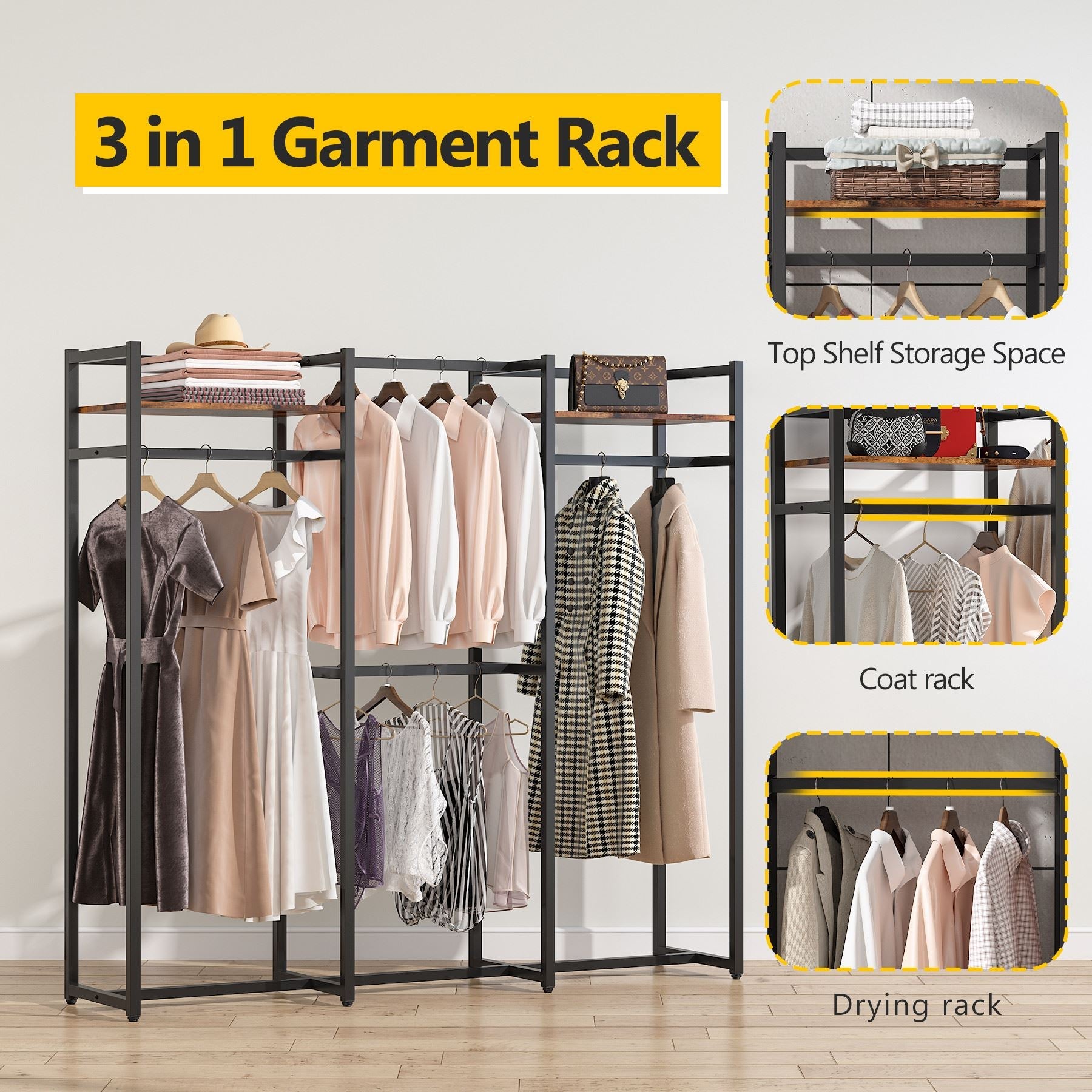 Freestanding Closet Organizer, Large Garment Clothes Rack