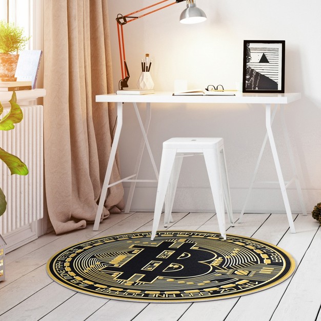 Well Woven Money Collection Bitcoin Crypto Black Gold Area Rug