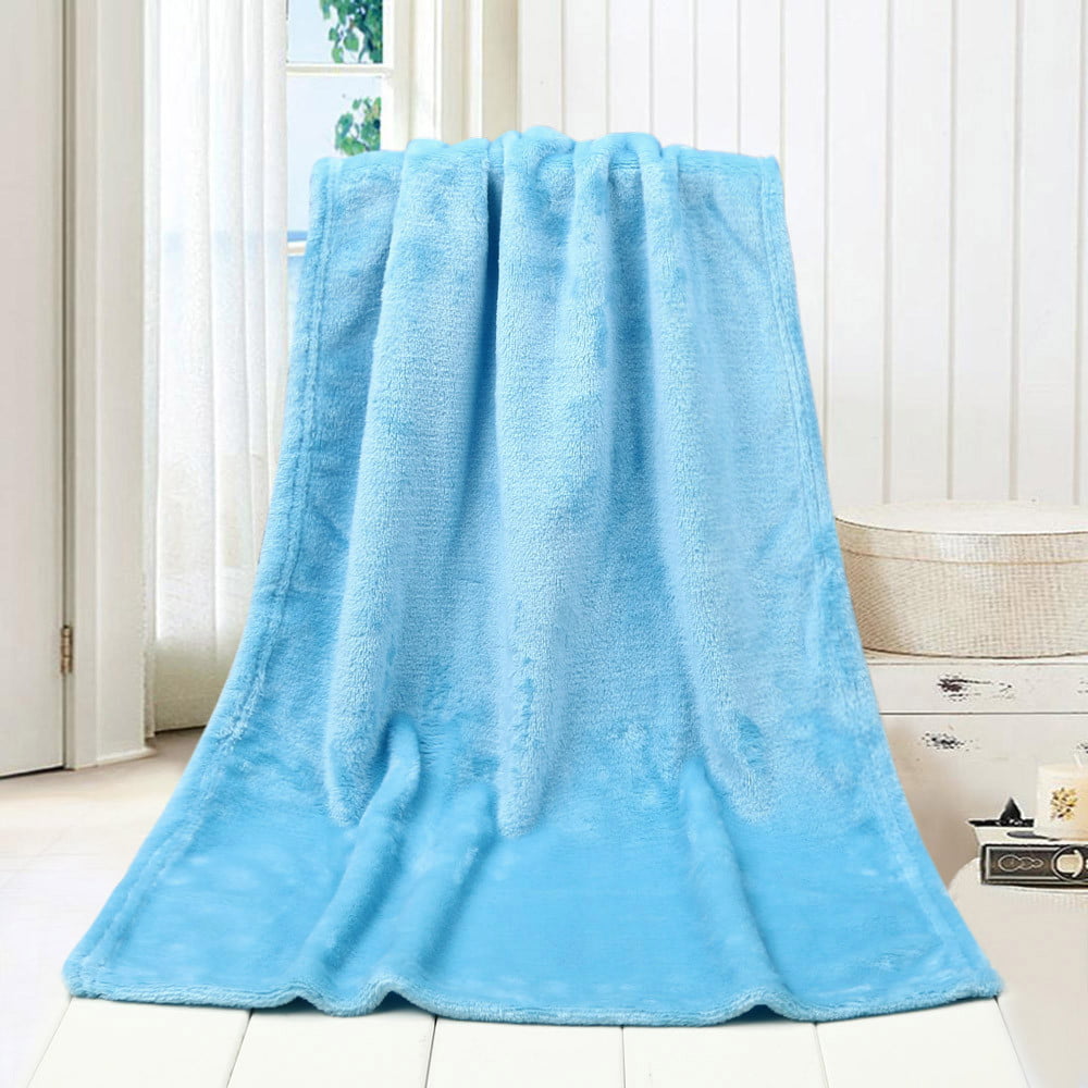 Puntoco Clearance 17.71 x 25.59 inch Solid Soft Throw Kids Blanket Warm Coral Plaid Blankets Flannel Sky Blue