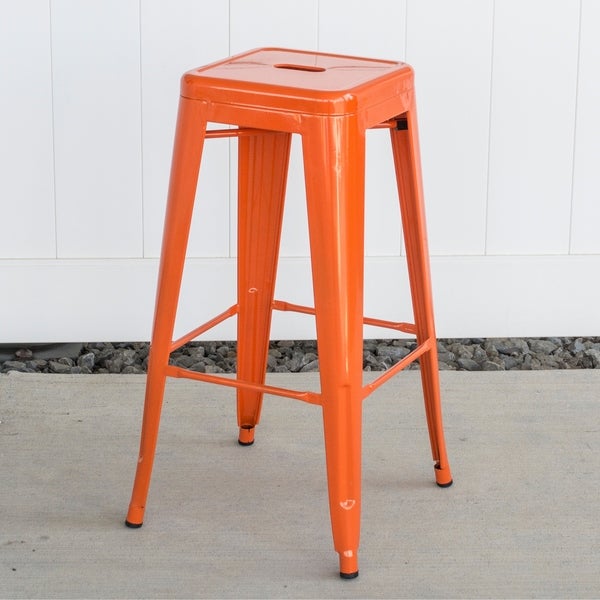 AmeriHome Loft Orange 30 in. Metal Bar Stool - 3 Piece