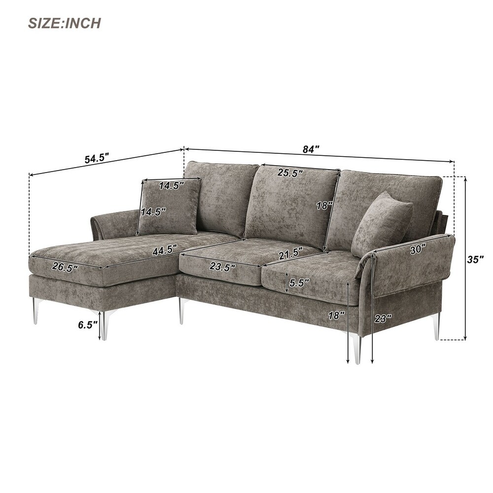 Merax Modern Chenille L Shaped Sofa Couch with Reversible Chaise Lounge