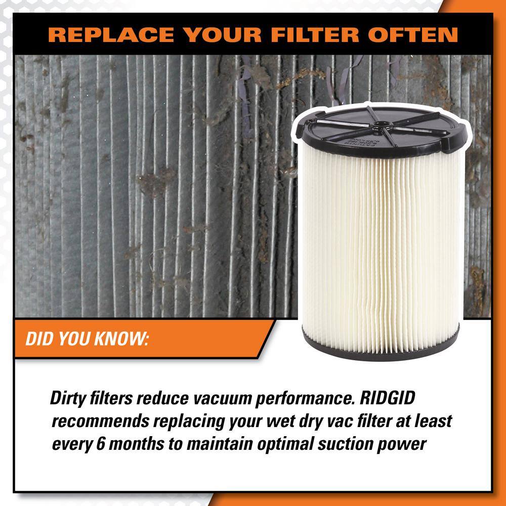 RIDGID 1-Layer Standard Pleated Paper Filter for Most 5 Gallon and Larger RIDGID WetDry Shop Vacuums (2-Pack) VF4200