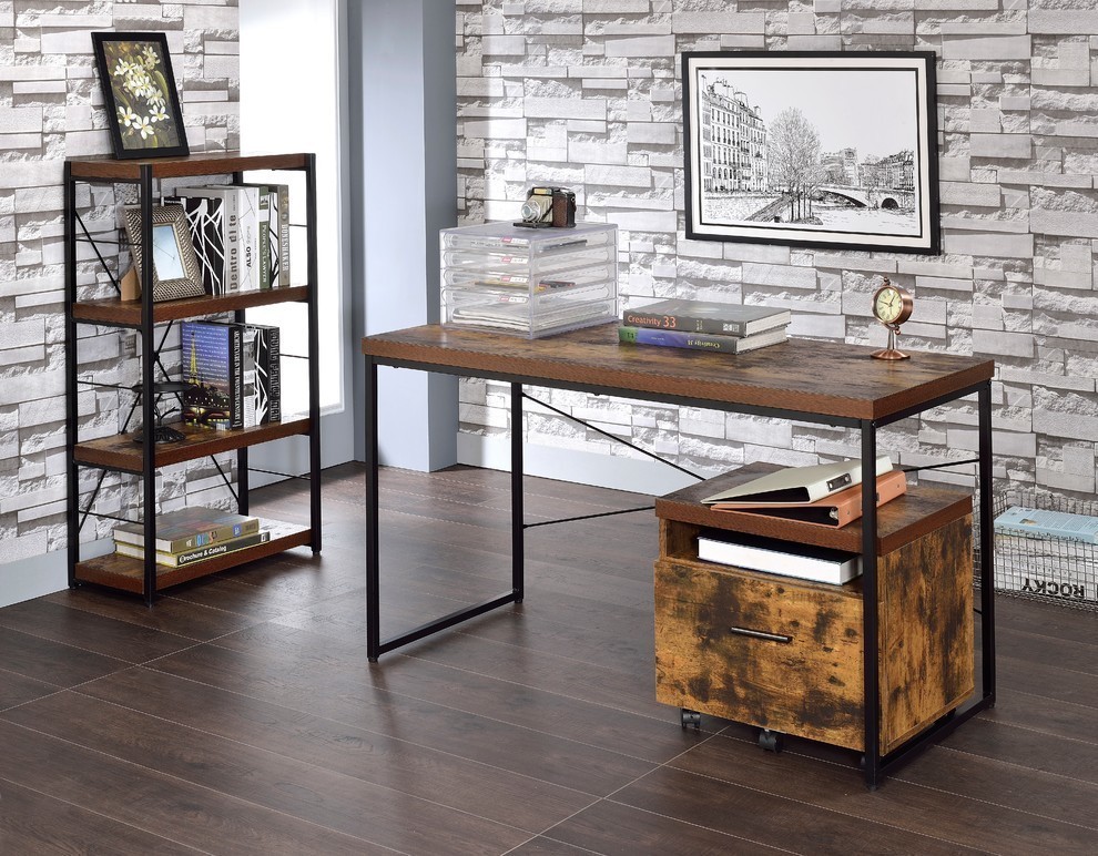 Acme Bookshelf in Weathered Oak and Black Finish 92399   Industrial   Bookcases   by HedgeApple  Houzz