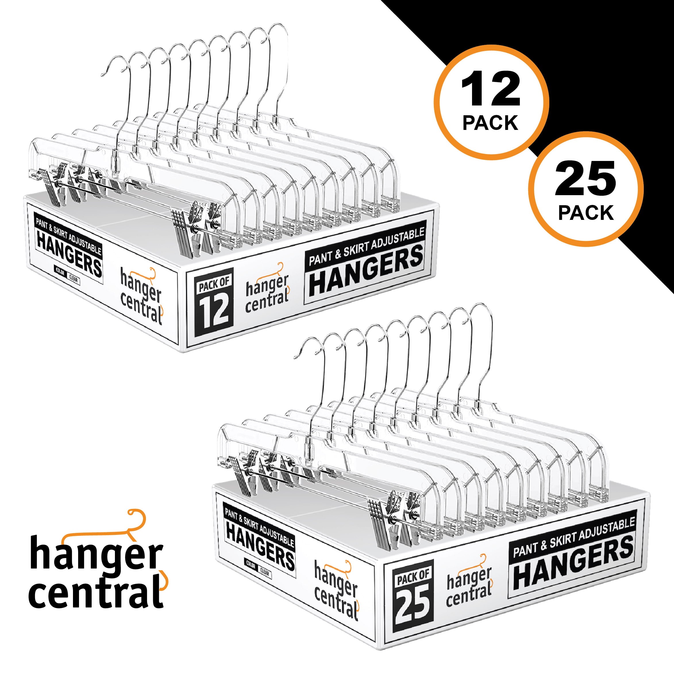 Hanger Central Durable Clear Plastic Pants Clothing Hangers with Clips, 14 inch, 12 Pack