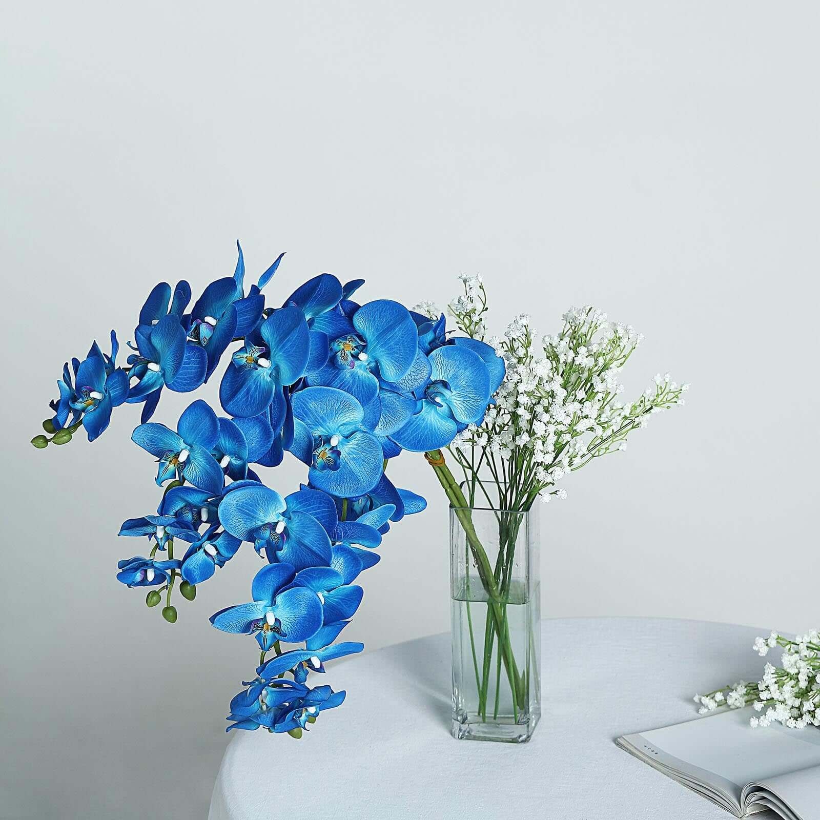 2 Stems Royal Blue Artificial Silk Orchid Flower Bouquets 40