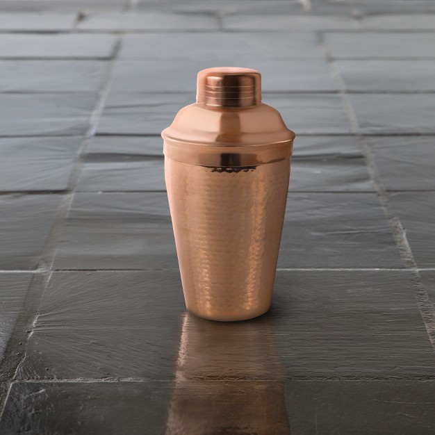 Twine Hammered Copper Cocktail Shaker Stainless Steel Cobbler Shaker With Strainer Copper Plated 25 Ounces Set Of 1