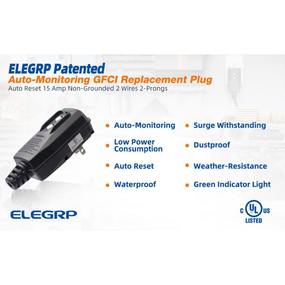 ELEGRP 4.67 in. 15 Amp Auto Reset 2 Prong Portable GFCI Replacement Right Angle Plug Assembly EG20PAS0201-1P