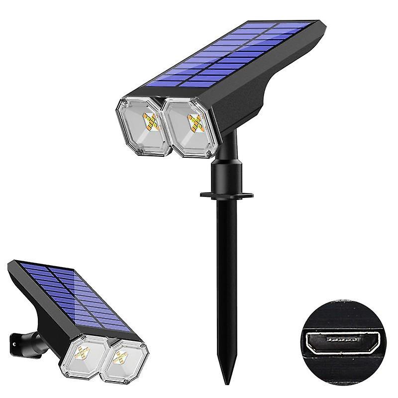 1pcs Dual Light Head Solar Garden Light Lawn Decor Lamp Led Yellow/white Light Outdoor Spotlight Waterproof Landscape Light