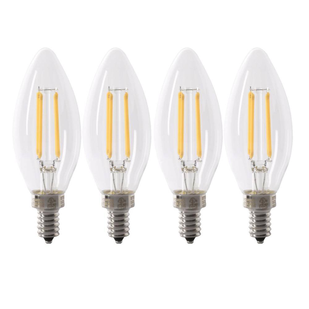 Feit Electric 60-Watt Equivalent B10 E12 Candelabra Dimmable Filament CEC Clear Glass Chandelier LED Light Bulb Daylight (4-Pack) BPCTC60950CAFIL4