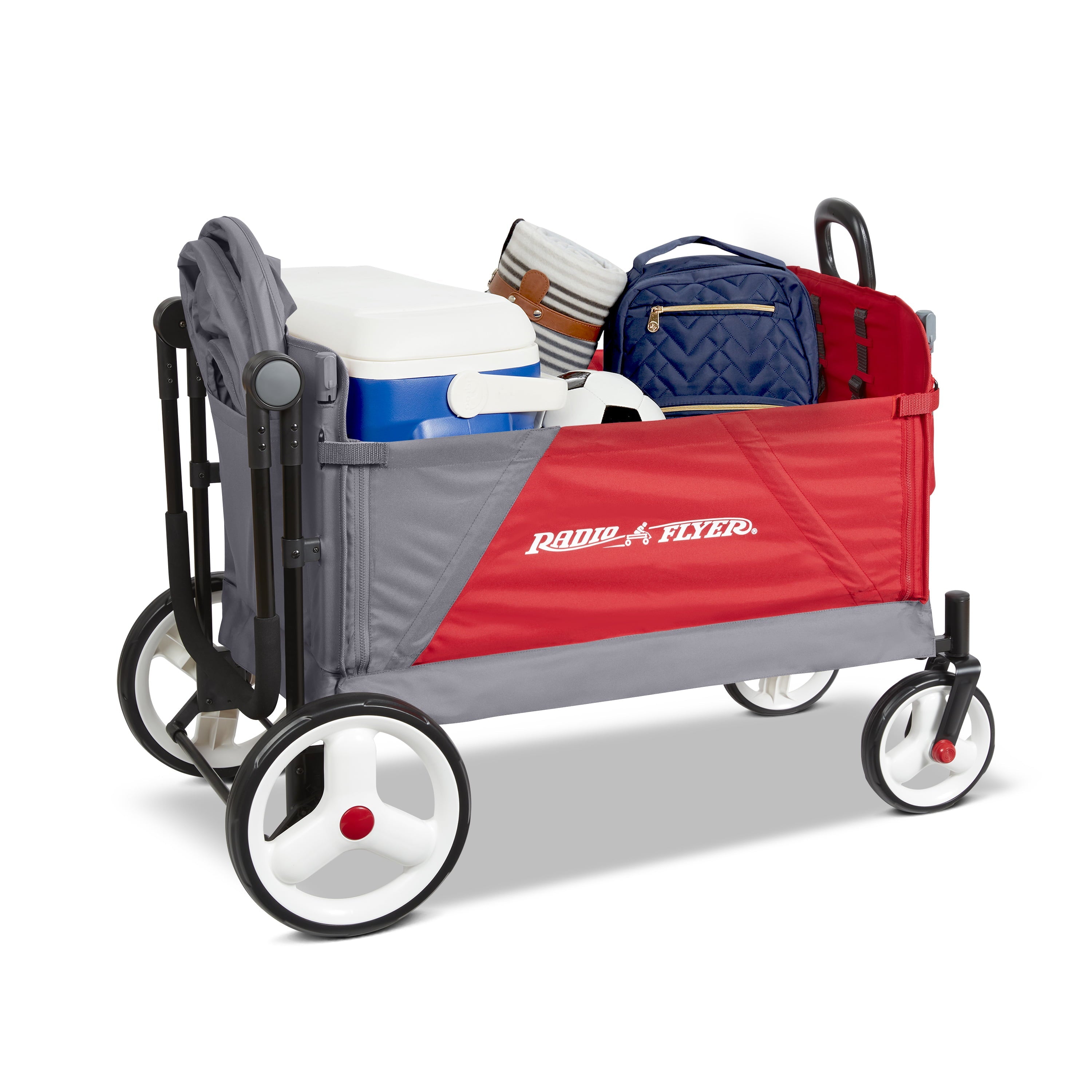 Radio Flyer, Discovery Stroll 'N Wagon with Canopies, Folding Wagon, Gray and Red