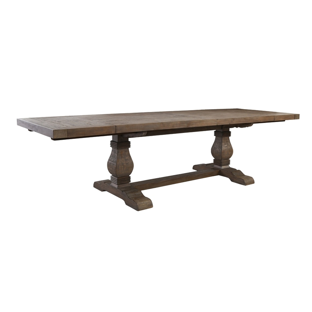 Plank Top Wooden Extendable Dining Table with Pedestal Base  Brown