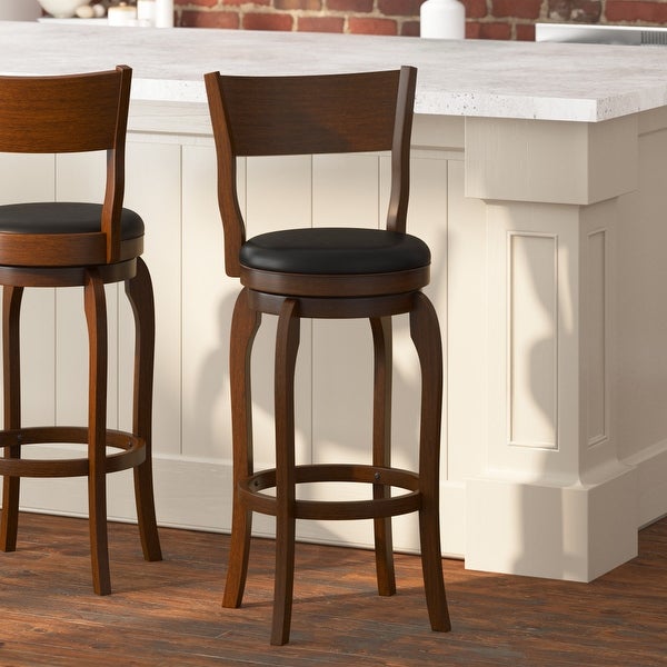 Classic Wooden Bar Stool with Bowed Frame and Upholstered Seat