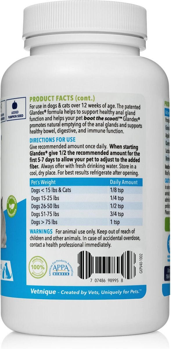 Vetnique Labs Glandex Anal Gland and Probiotic Salmon Flavored Pumpkin Fiber and Digestive Vegan Powder Supplement for Dogs and Cats