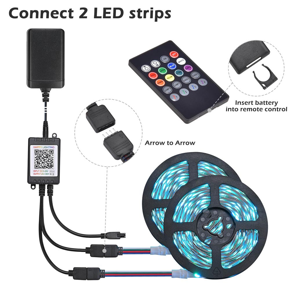 Yescom 32ft LED Strip Lights Bluetooth App Music Remote Multi-Color