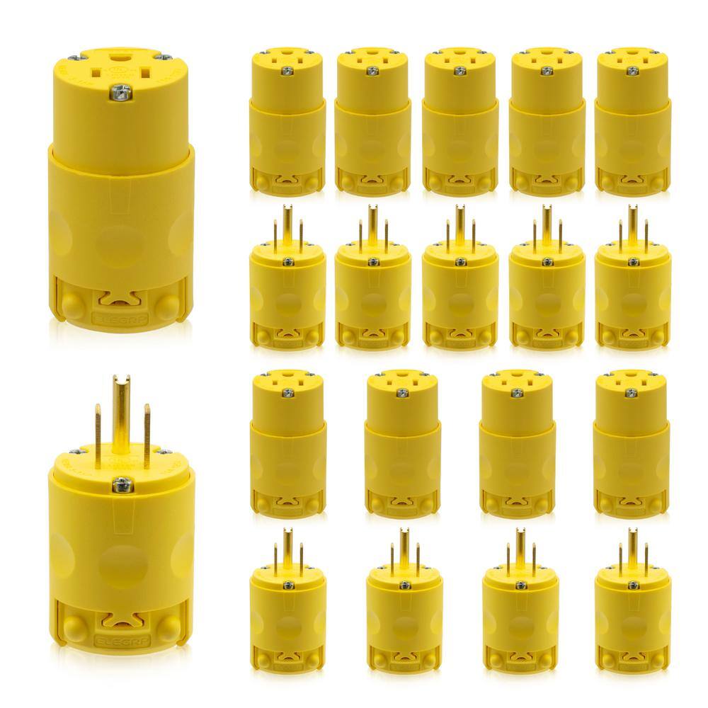 ELEGRP 15 Amp 125-Volt NEMA 5-15P NEMA 5-15R Straight Blade Plug and Connector Set 2 Pole 3 Wire Grounding Yellow (10-Set) EPC31-0710