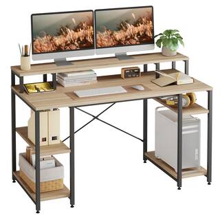 Bestier 55.12 in. Light Oak Computer Desk with Monitor Shelf D074G-OAK