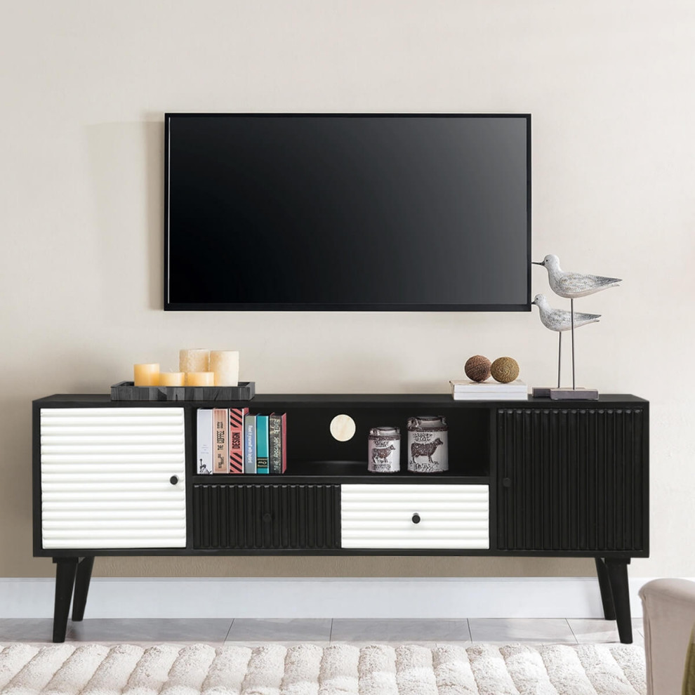 Carberry Two Tone Modern Mid Century Wooden TV Stand Media Console   Midcentury   Entertainment Centers And Tv Stands   by Sierra Living Concepts Inc  Houzz