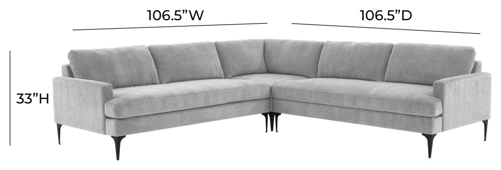 Serena Gray Velvet L Sectional With Black Legs   Midcentury   Sectional Sofas   by First of a Kind USA Inc  Houzz