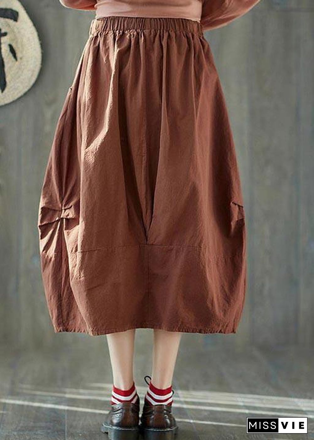 Plus Size Orange Cinched lantern Cotton Linen Skirts Summer