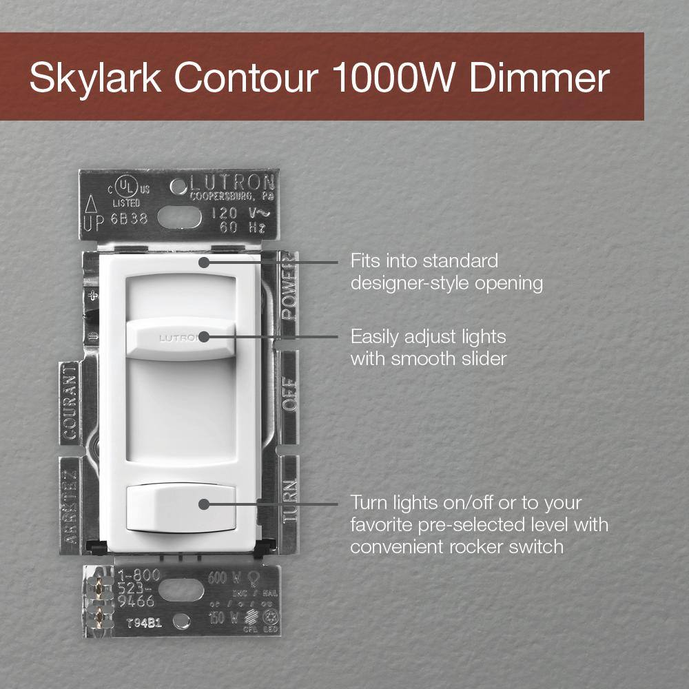 Lutron Skylark Contour Dimmer Switch with Preset for Incandescent Bulbs 1000-WattSingle-Pole or 3-Way White (CT-103PR-WH) CT-103PR-WH