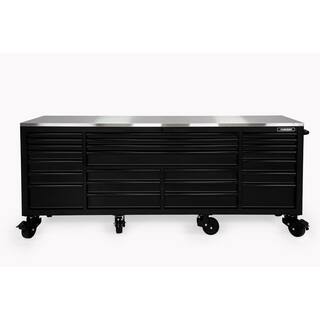 Husky HD 96 in. W x 24 in. D 24-Drawer Matte Black Mobile Workbench Cabinet with Stainless Steel Top HOTC9624BB1M