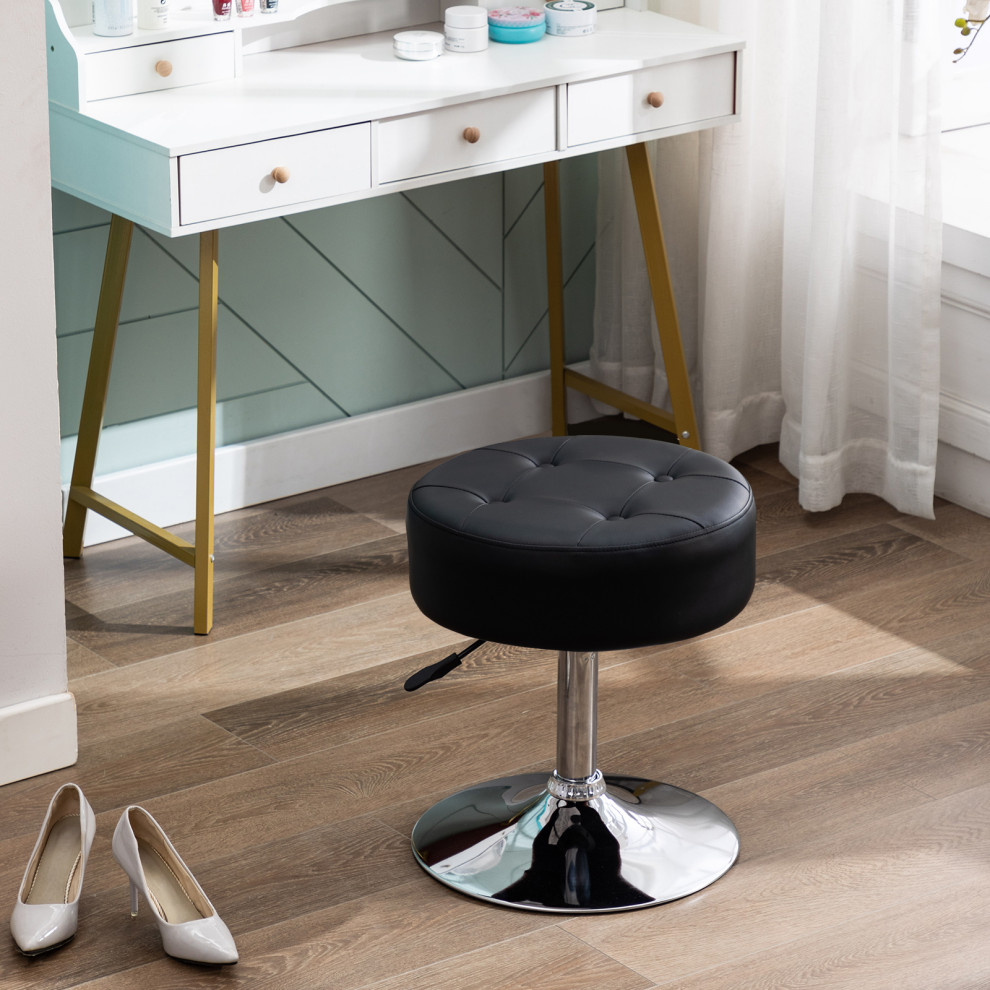 Round Swivel Faux Leather Vanity Stool   Contemporary   Vanity Stools And Benches   by Duhome inc  Houzz