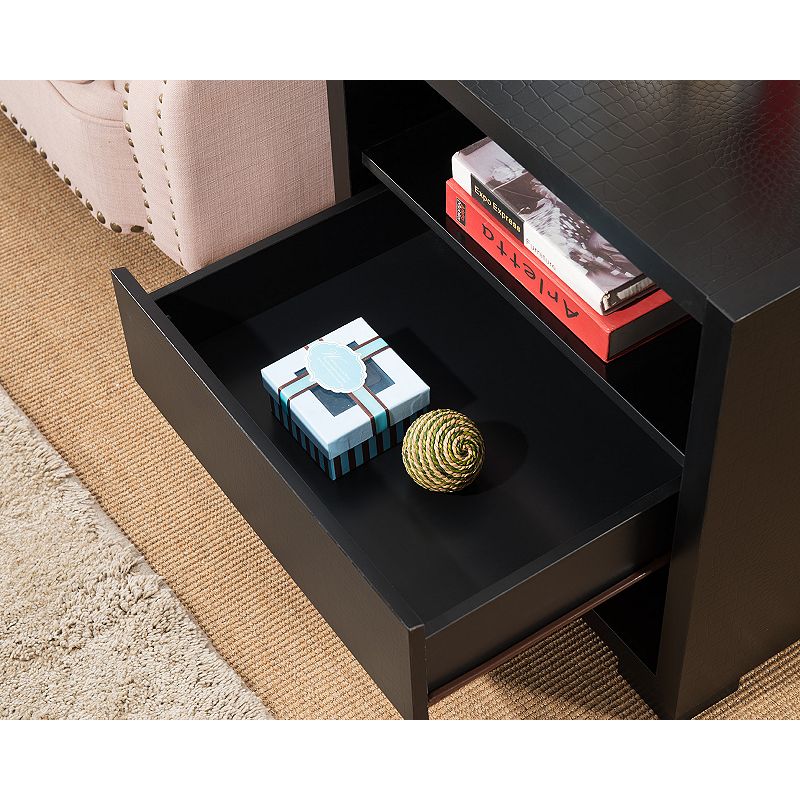 FC Design Faux Croc Black End Table with 4 Drawers and 4 Shelving Area