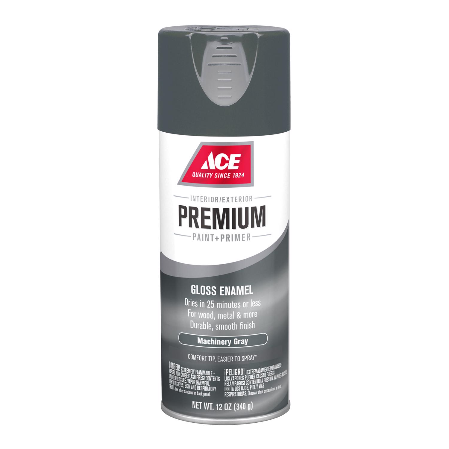 Ace Premium Gloss Machinery Gray Paint + Primer Enamel Spray 12 oz