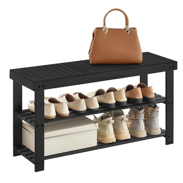 Songmics 3 tier Bamboo Shoe Rack Bench Entryway Shoe Storage Organizer