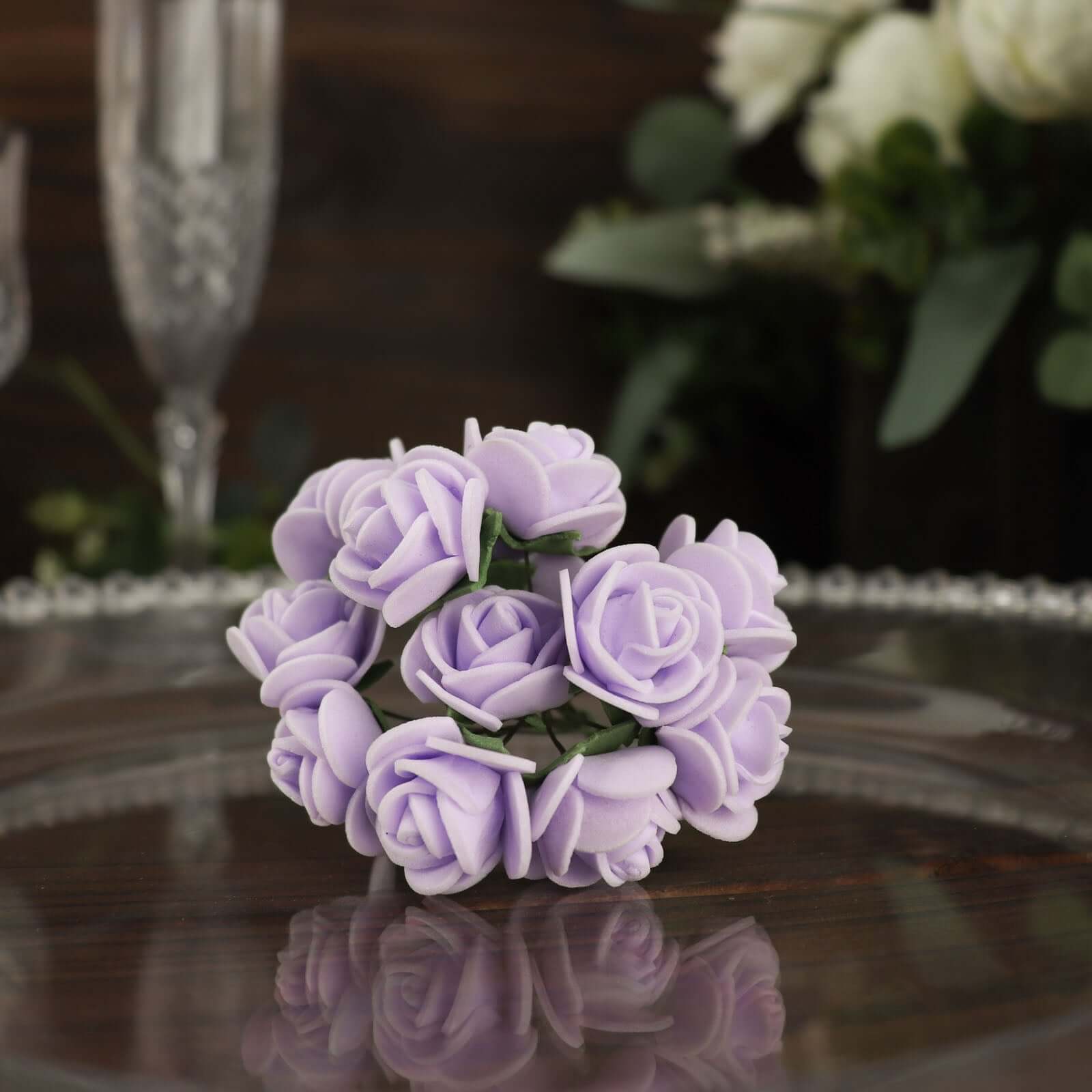 48 Roses Lavender Lilac Real Touch Artificial DIY Foam Rose Flowers With Stem, Craft Rose Buds 1