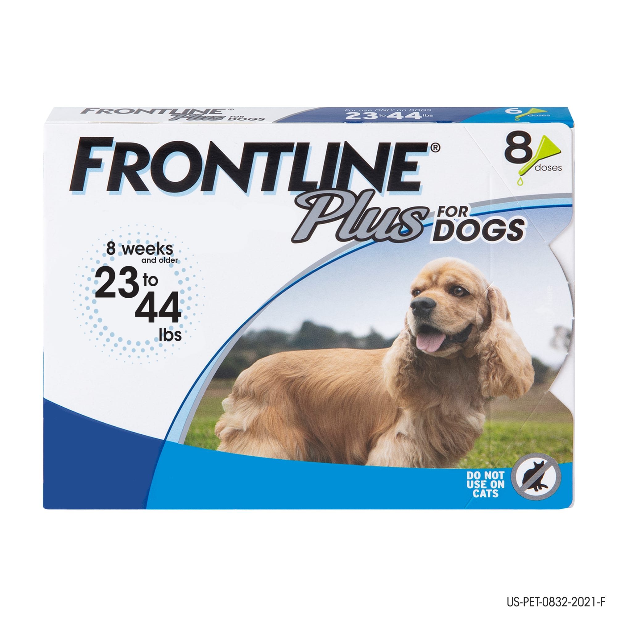 FRONTLINE Plus Flea and Tick Treatment for Medium Dogs Up to 23 to 44 lbs.， 8 Treatments