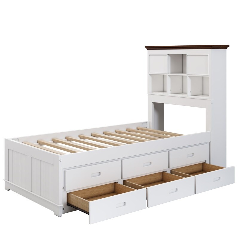 2 Pieces Wooden Captain Bedroom Set  Twin/Full Captain Platform Bed with Trundle and Nightstand