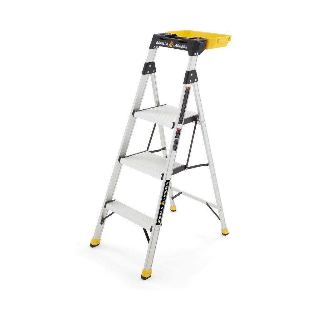 Gorilla Ladders 4 .5 ft. Aluminum Dual Platform Step Ladder with Project Bucket ( 9 ft. Reach ) 250 lbs. Capacity Type I Duty Rating GLA-4XB