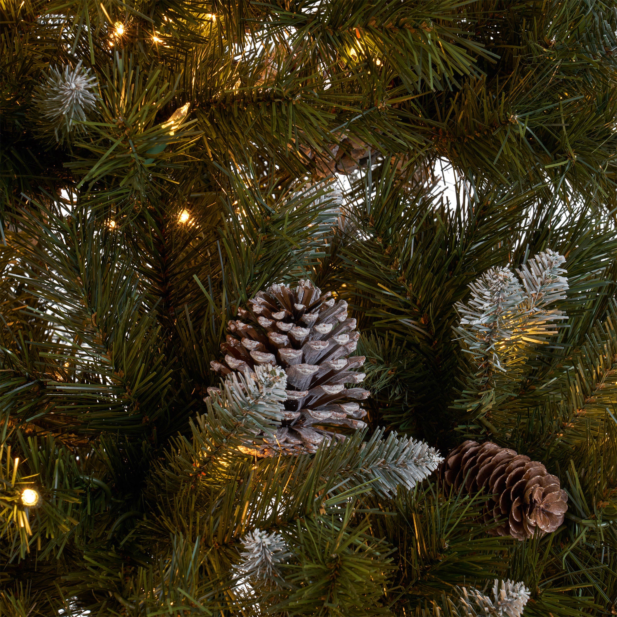 7-foot Mixed Spruce Hinged Artificial Christmas Tree with Frosted Branches, Red Berries, and Frosted Pinecones