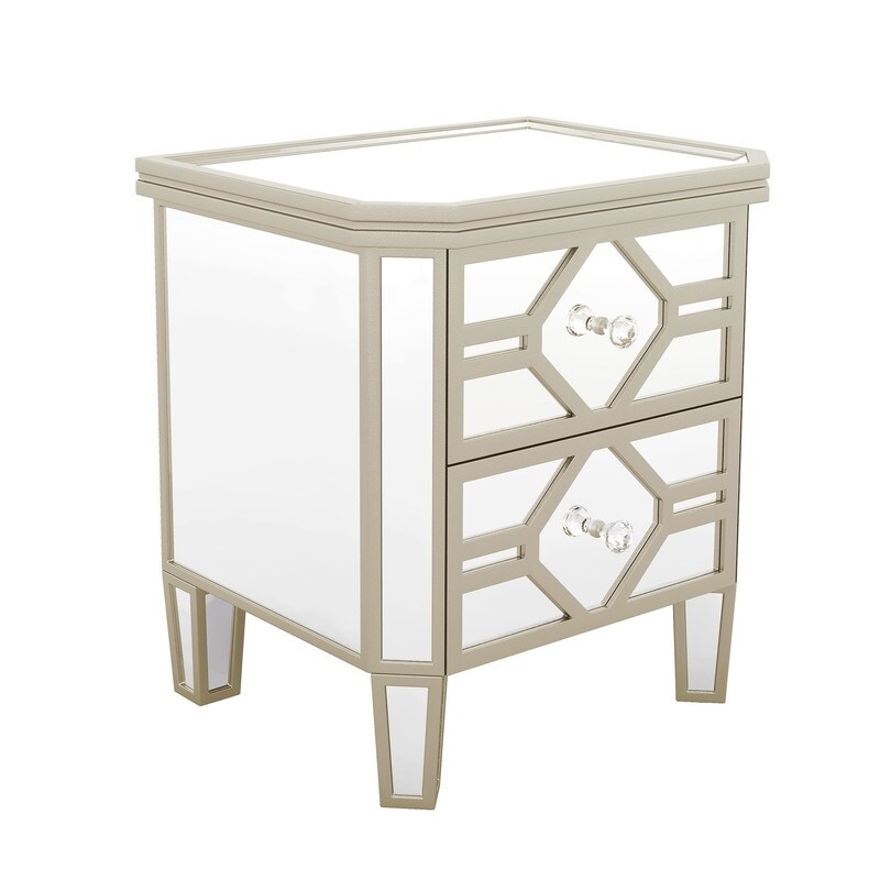 Elegant Mirrored 2 Drawer Storage Cabinet Nightstand