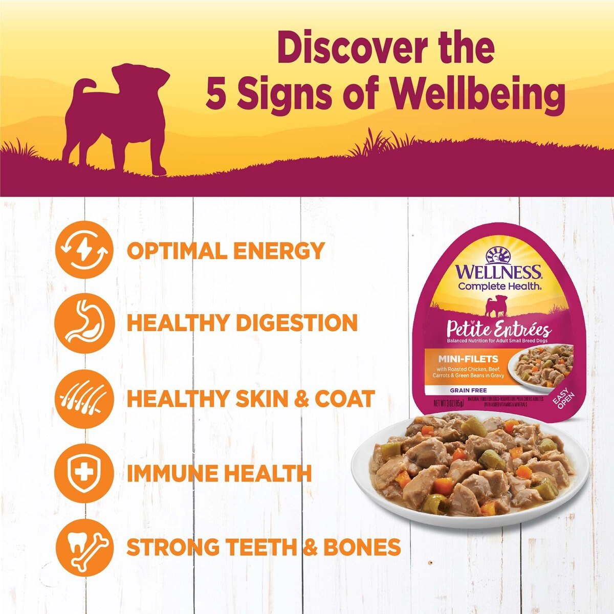 Wellness Petite Entrees Mini-Filets with Roasted Chicken， Beef， Carrots and Green Beans in Gravy Grain-Free Wet Dog Food