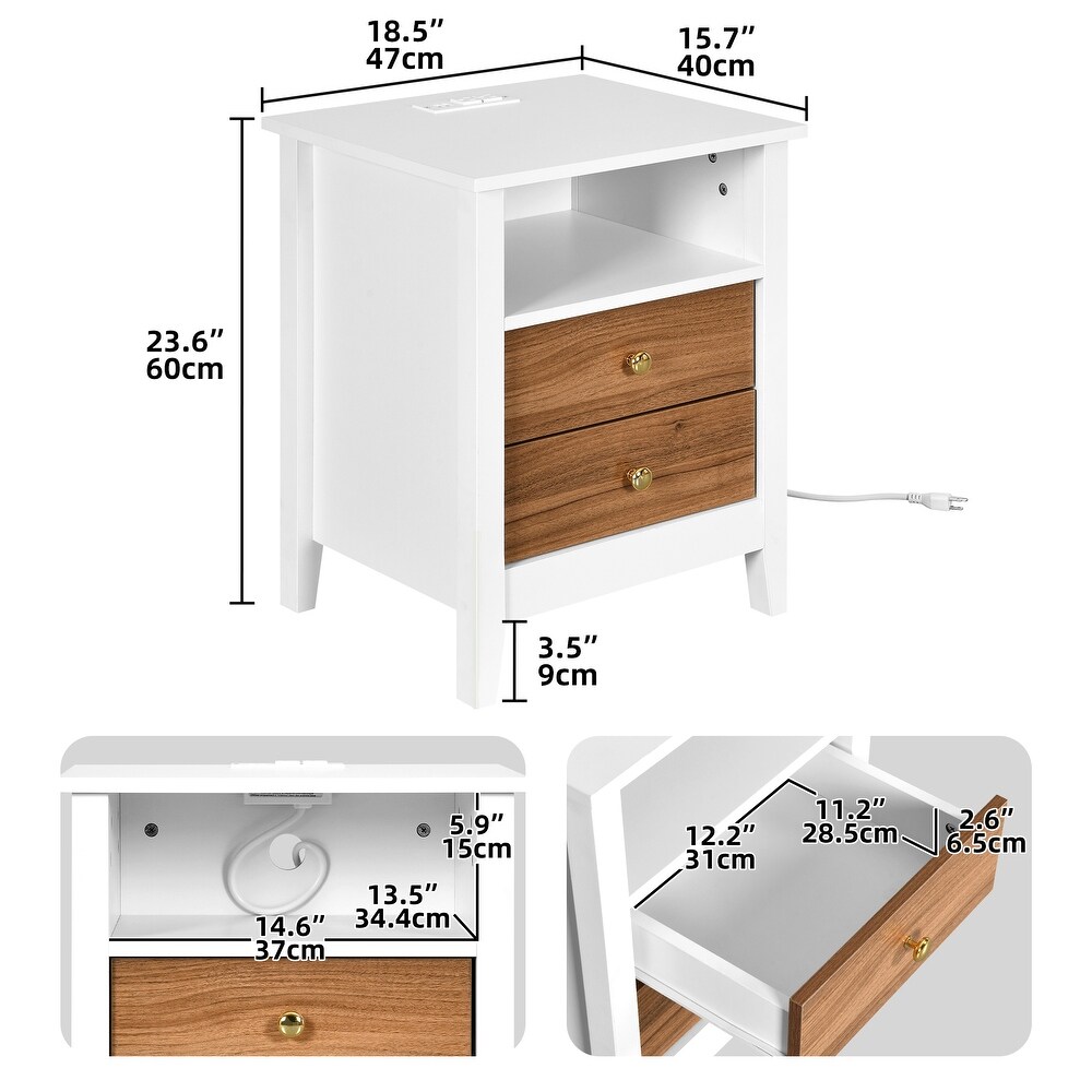 Moasis Set of 2 Nightstand with 2 Drawer and Power Outlets and USB Ports