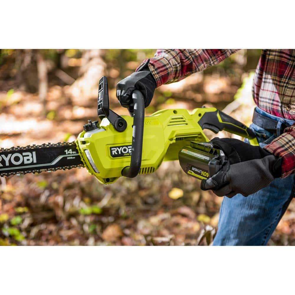 RYOBI 40V HP Brushless 14 in. Battery Chainsaw with 4.0 Ah Battery and Charger RY405100