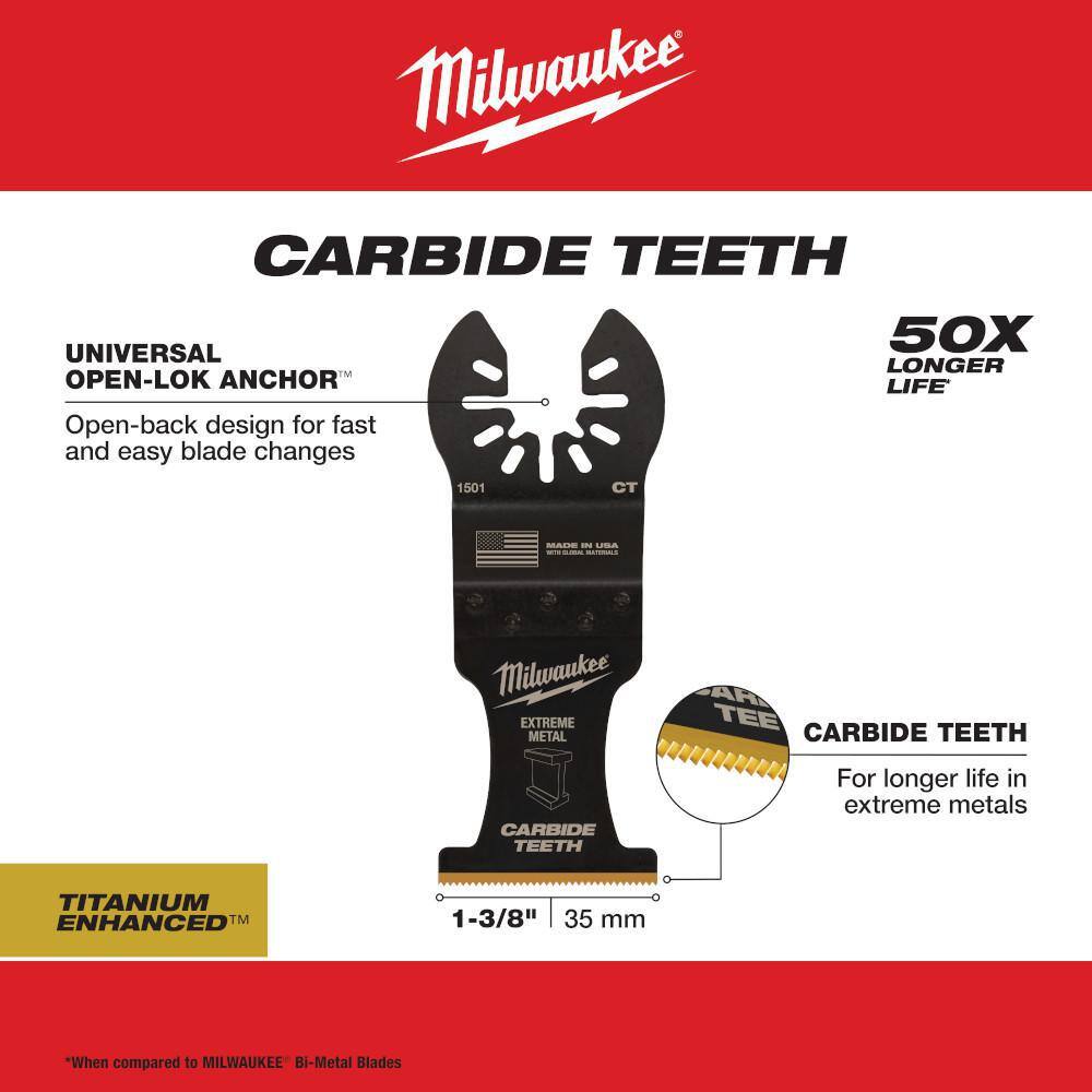 MW 1-38 in. Carbide Universal Fit Extreme Metal Cutting Multi-Tool Oscillating Blade (5-Pack) 49-25-1505