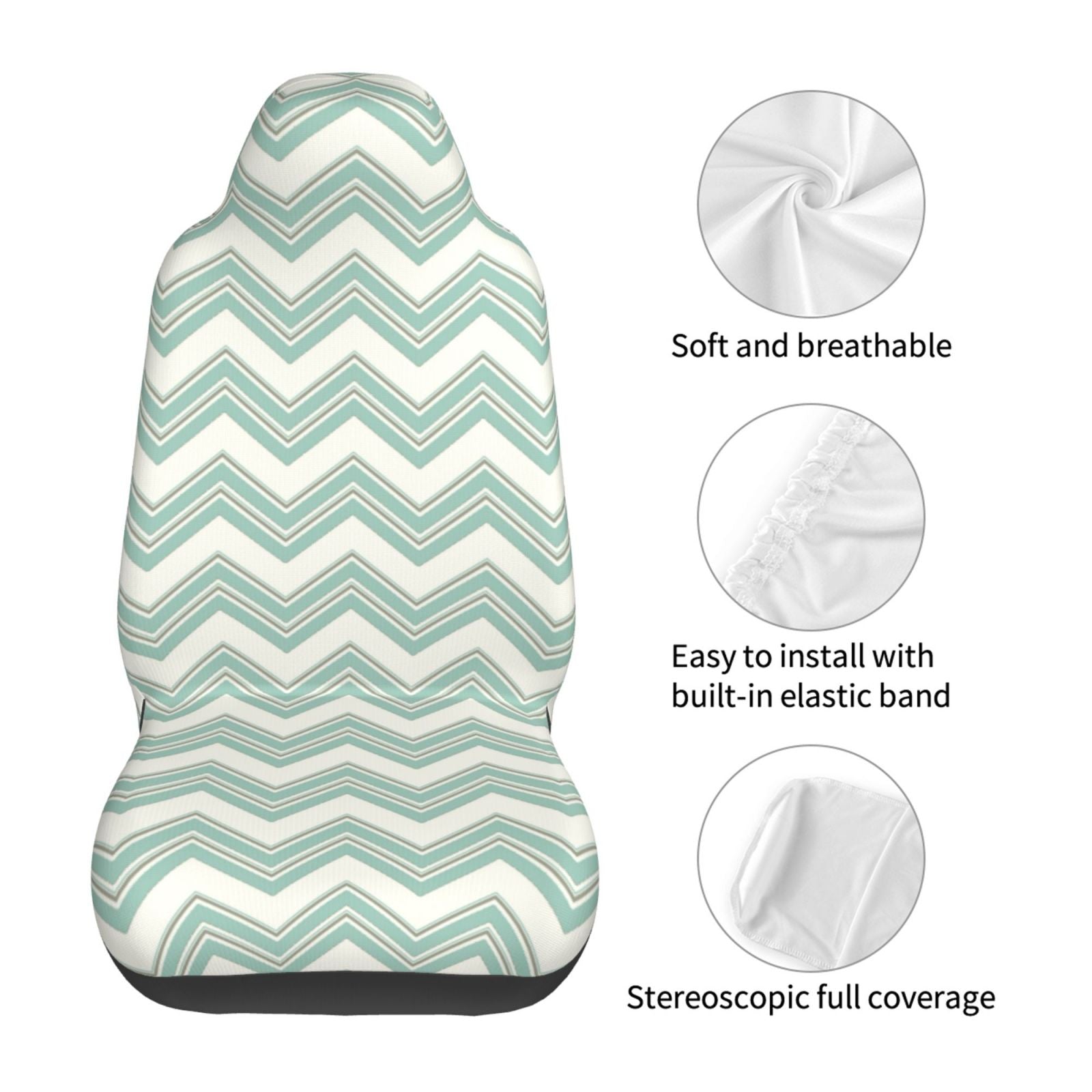 TEQUAN Front Seat Covers， Green Triangular Stripe Pattern 2 Piece Car Seat Cover Fit Most Car SUV Truck Van