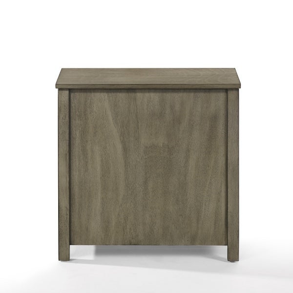 Dane 24 Inch Side End Table， Shutter Style Door Cabinet， Warm Gray Finish