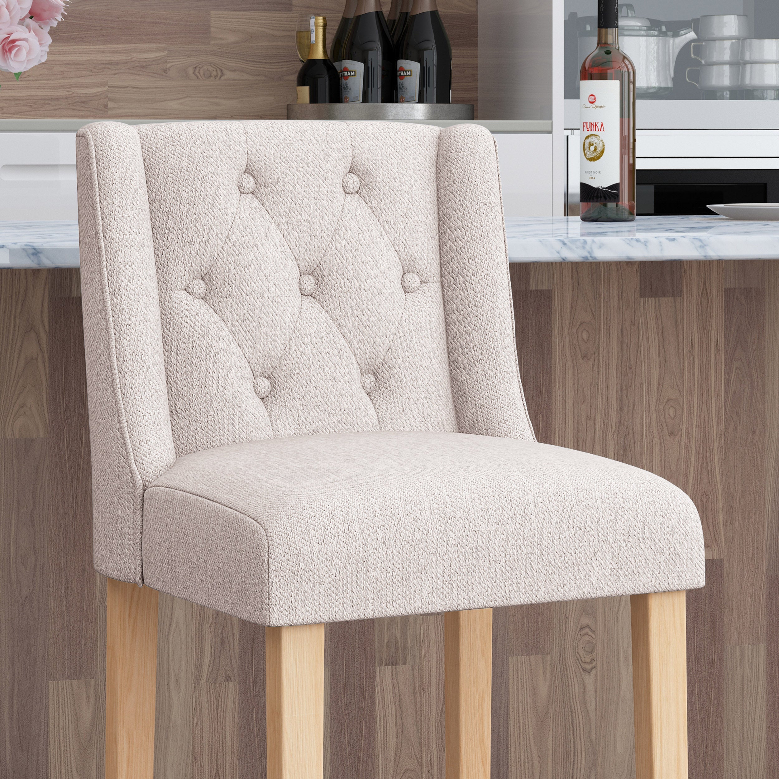 Zaydrian Button Tufted Fabric Wingback Bar Stool (Set of 2)