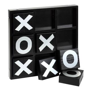 Hathaway Vintage Tic Tac Toe Set-Wood Includes Board in Ebony Finish (9-Pieces) BG3149