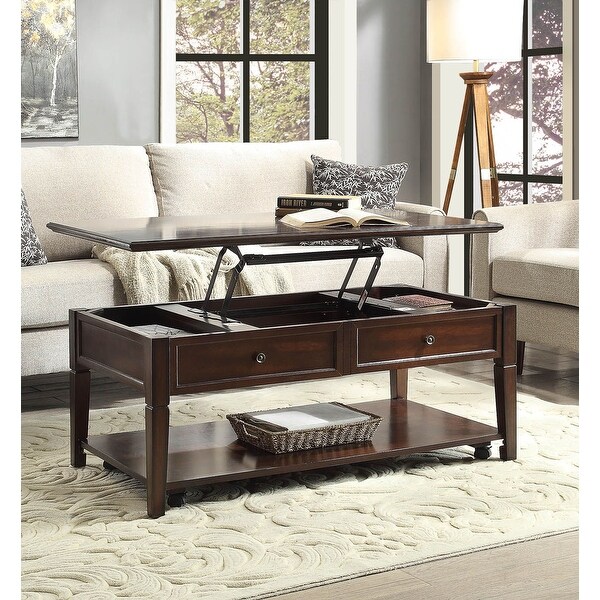 Transitional Wood Lift Top Coffee Table with 2 Storage Compartments， Center Table with Open Storage Bottom Shelf for Living Room