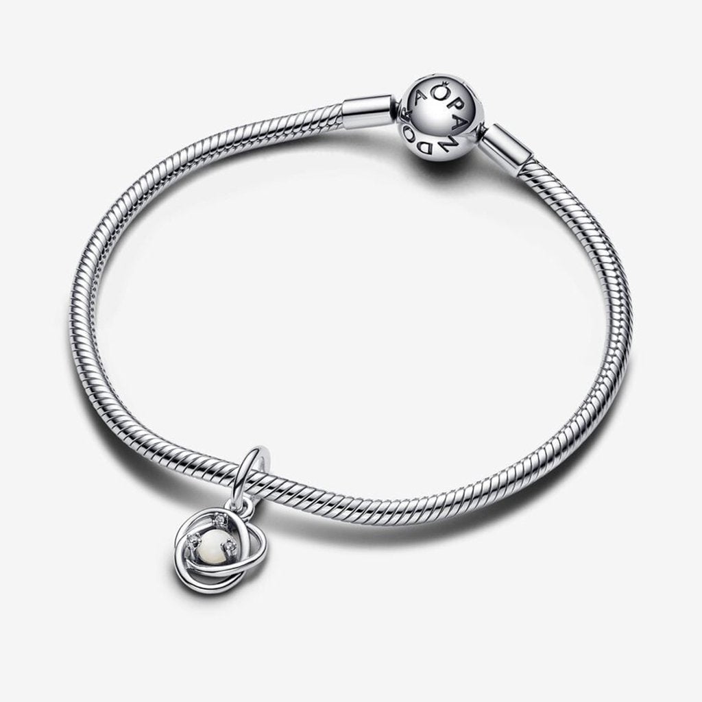 PANDORA  June White Eternity Circle Dangle Charm - Sterling Silver